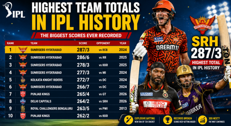 Highest team totals in IPL history featuring SRH, RCB, and other record-breaking IPL scores