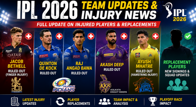 IPL 2026 players injury updates and latest team replacement news for RCB MI KKR and CSK