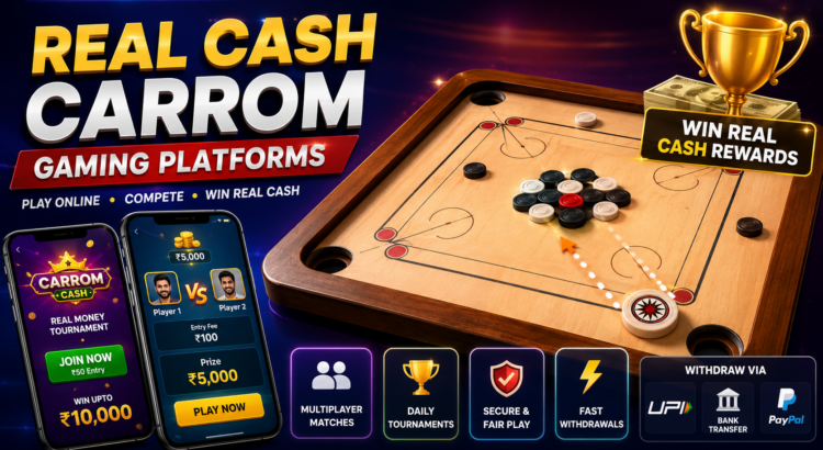 Players competing in online real cash carrom gaming tournaments on mobile platforms with multiplayer gameplay and rewards.