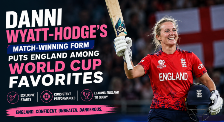 Danni Wyatt-Hodge celebrates after a match-winning innings for England during the ICC Women's T20 World Cup 2026