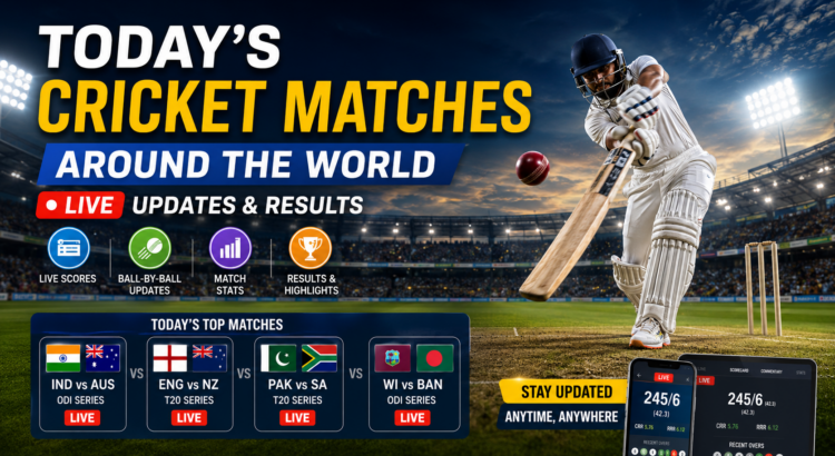 Live cricket match updates and results from international and domestic cricket tournaments around the world today