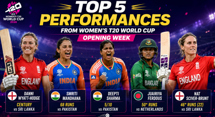Top performers from the ICC Women’s T20 World Cup 2026 opening week including Danni Wyatt-Hodge, Smriti Mandhana and Deepti Sharma
