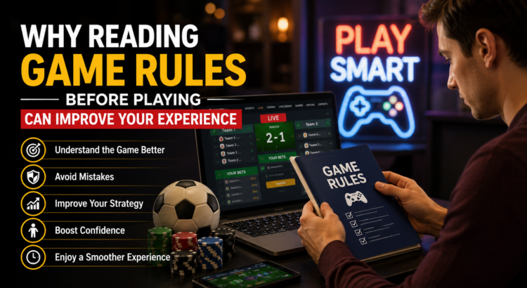 Player reading game rules before starting an online game for a better and more confident gaming experience