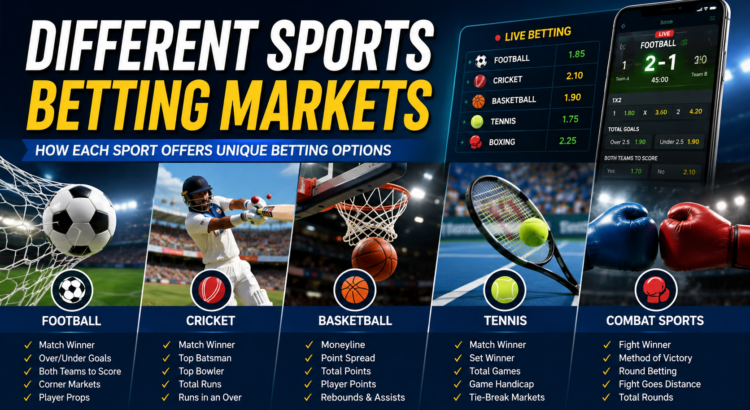 Different sports betting markets across football cricket basketball and tennis games