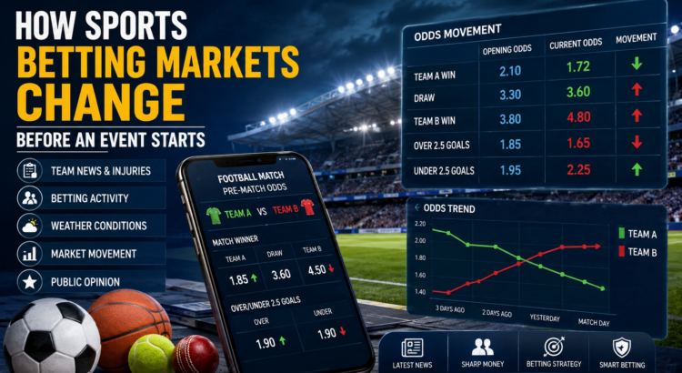 Sports betting odds changing before a match due to team news and betting market movement